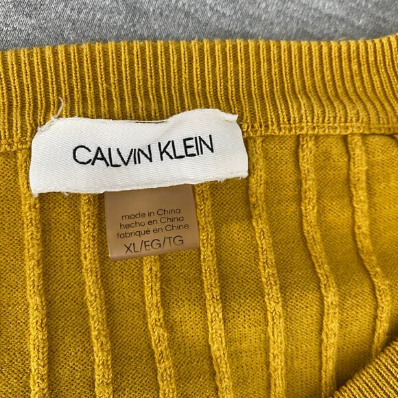 Calvin Klein Ribbed Knit Fit & Flare Ruffled Sleeve Gold Sweater Dress XL - Picture 5 of 7